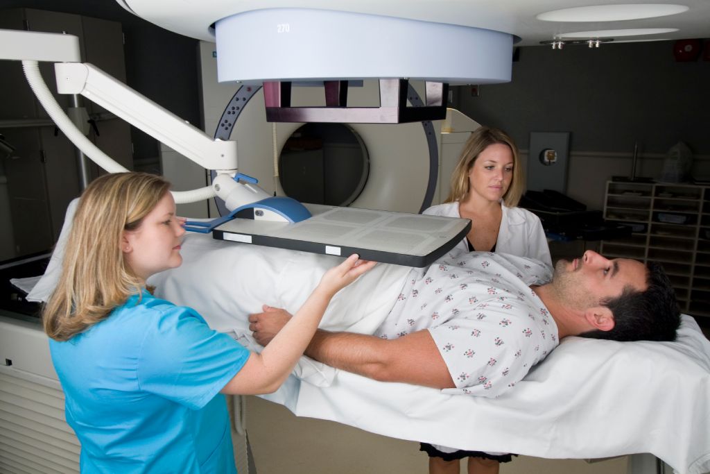 A man receives radiation therapy for prostate cancer.